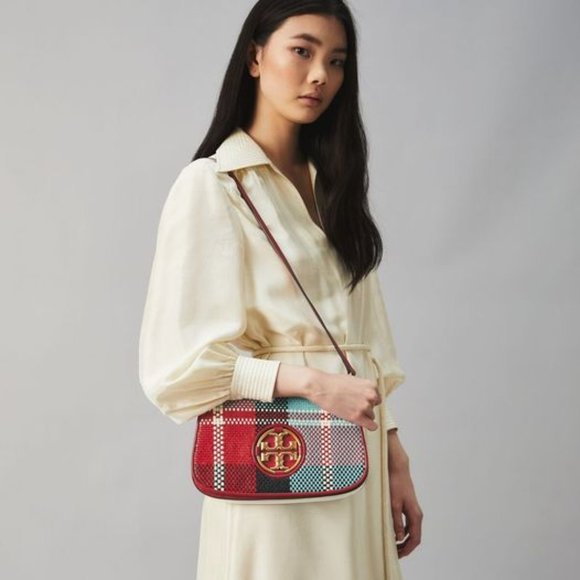 Brand new Tory Burch MILLER WOVEN PLAID CONVERTIBLE SHOULDER BAG - Picture 4 of 10